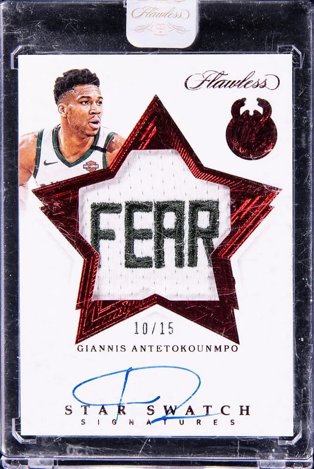 2019-20 Panini Flawless Giannis Antetokounmpo Star Swatch Ruby #SW-GAN card image