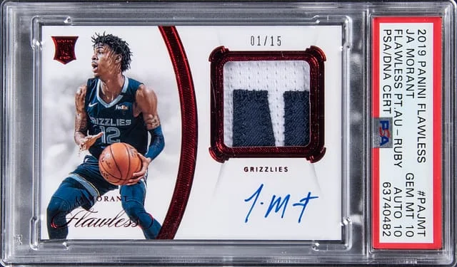 2019-20 Panini Flawless Ja Morant Patch Autograph Ruby #PA-JMT card image