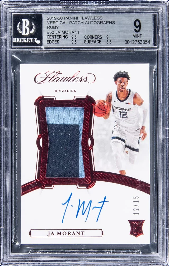 2019-20 Panini Flawless Ja Morant Vertical Patch Autographs Ruby #VP-JMT card image