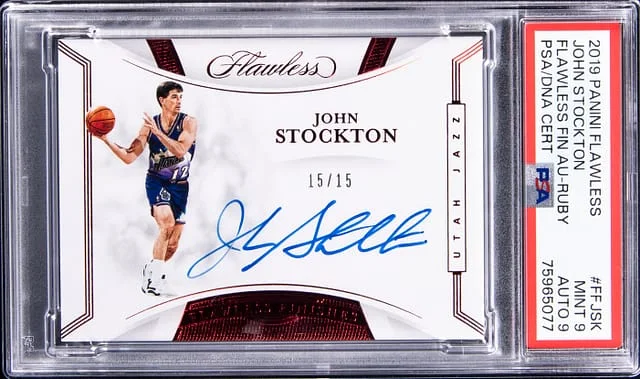 2019-20 Panini Flawless John Stockton Finishes Autograph Ruby #FF-JSK card image