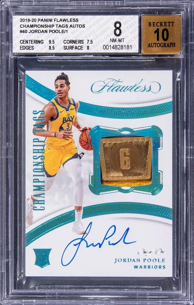 2019-20 Panini Flawless Jordan Poole Championship Tags Autographs #CT-JPL card image