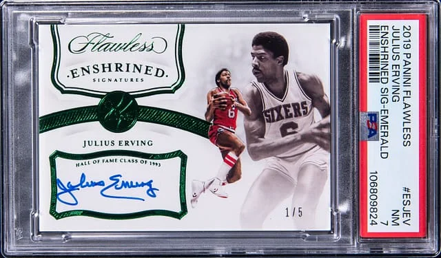 2019-20 Panini Flawless Julius Erving Enshrined Signatures Emerald #ES-JEV card image