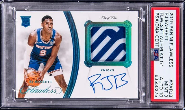 2019-20 Panini Flawless RJ Barrett Patch Autograph (RPA) Gold #PA-RJB card image