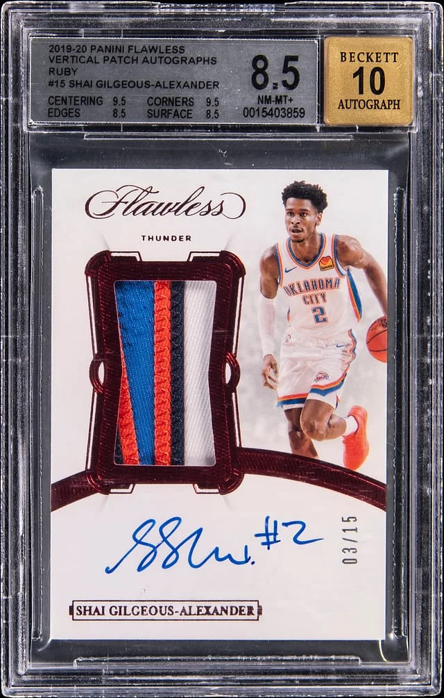 2019-20 Panini Flawless Shai Gilgeous-Alexander Vertical Patch Autographs Ruby #15 card image