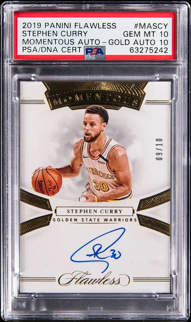 2019-20 Panini Flawless Stephen Curry Momentous Autograph Gold #MS-SCY card image