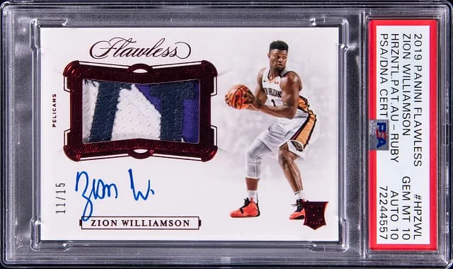 2019-20 Panini Flawless Zion Williamson Horizontal Patch Autograph Ruby #HP-ZWL card image