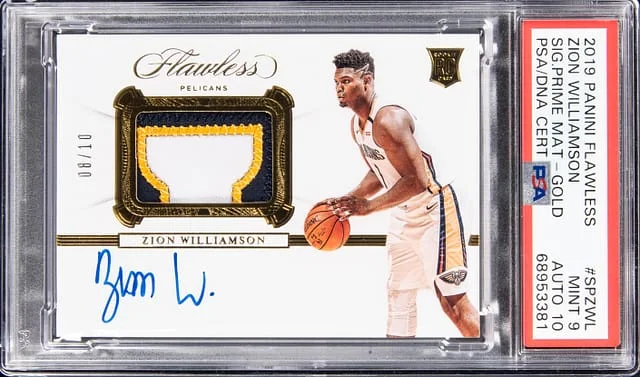 2019-20 Panini Flawless Zion Williamson Signature Prime Materials Emerald #SP-ZWL card image