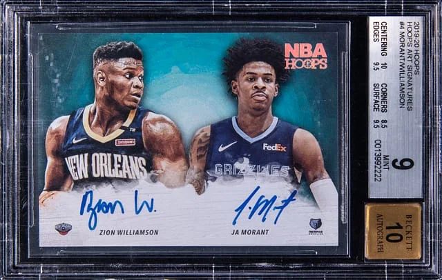 2019-20 Panini Hoops Ja Morant/Zion Williamson Art Signatures #4 card image