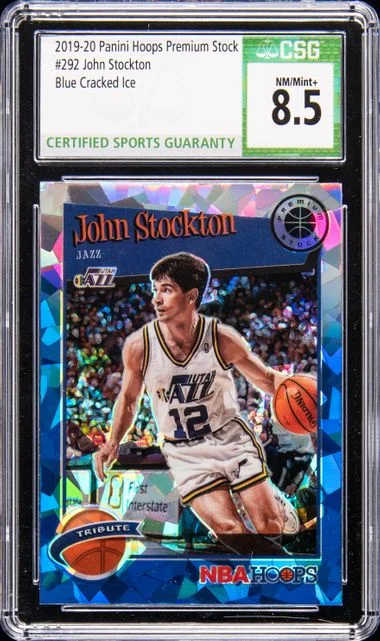 2019-20 Panini Hoops John Stockton Blue Cracked Ice #292 card image