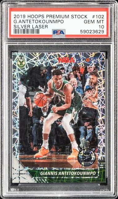 2019-20 Panini Hoops Premium Stock Giannis Antetokounmpo Silver Laser #102 card image