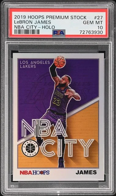 2019-20 Panini Hoops Premium Stock LeBron James NBA City Blue #27 card image