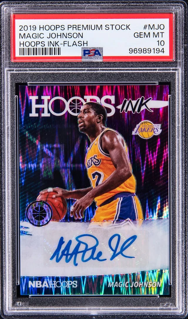2019-20 Panini Hoops Premium Stock Magic Johnson Ink Flash #HI-MJO card image