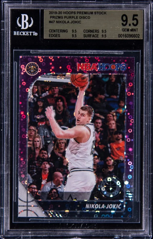 2019-20 Panini Hoops Premium Stock Nikola Jokic Prizms Purple Disco #47 card image