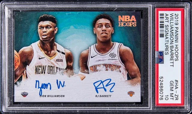 2019-20 Panini Hoops Zion Williamson/RJ Barrett Art Signatures #HA-ZR card image