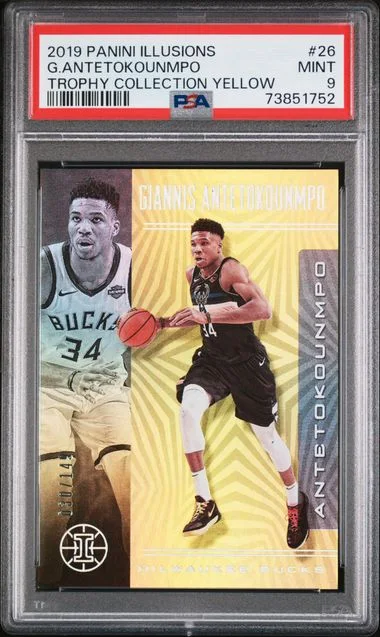 2019-20 Panini Illusions Giannis Antetokounmpo Trophy Collection Yellow #26 card image