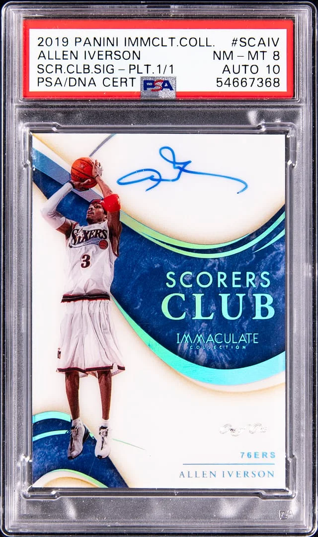 2019-20 Panini Immaculate Collection Allen Iverson Scorers Club Signatures Platinum #SC-AIV card image