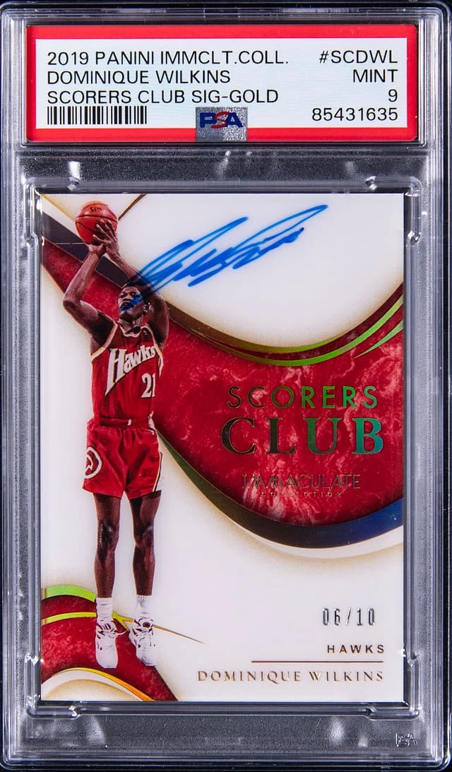 2019-20 Panini Immaculate Collection Dominique Wilkins Scorers Club Signature Gold #SCDWL card image
