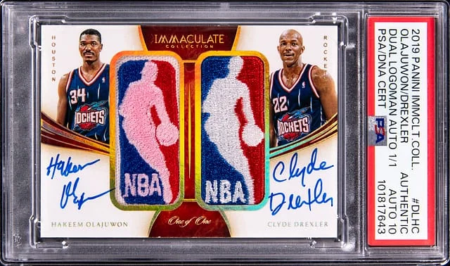 2019-20 Panini Immaculate Collection Hakeem Olajuwon/Clyde Drexler Dual Logoman Autograph #DL-HC card image