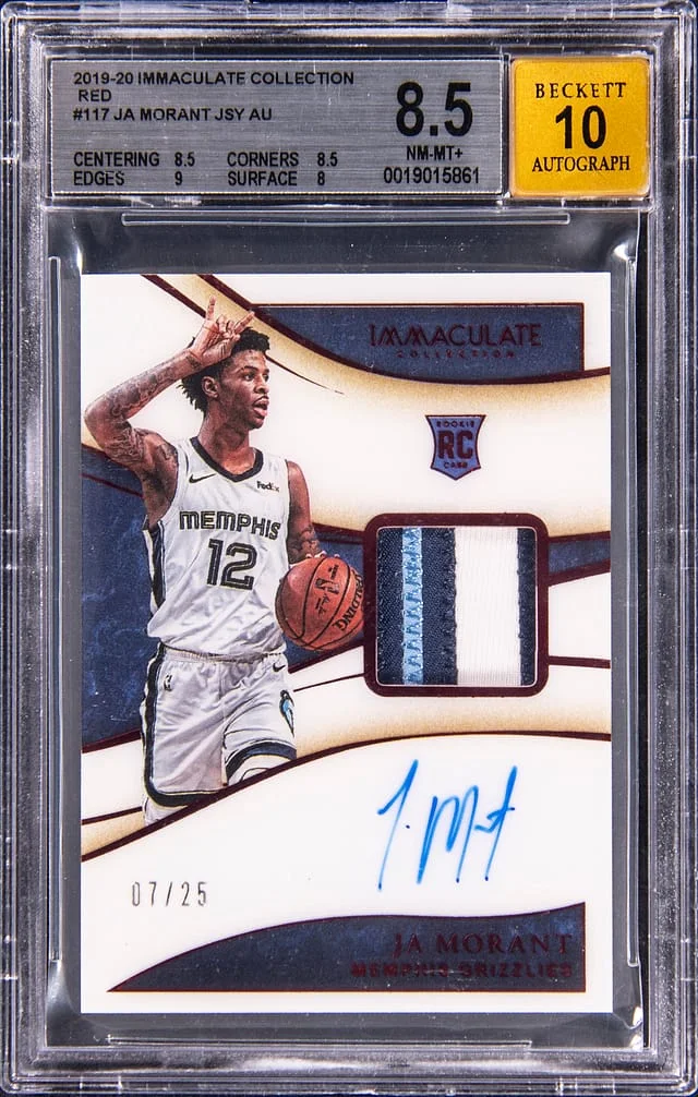 2019-20 Panini Immaculate Collection Ja Morant Patch Autograph (RPA) Red #117 card image