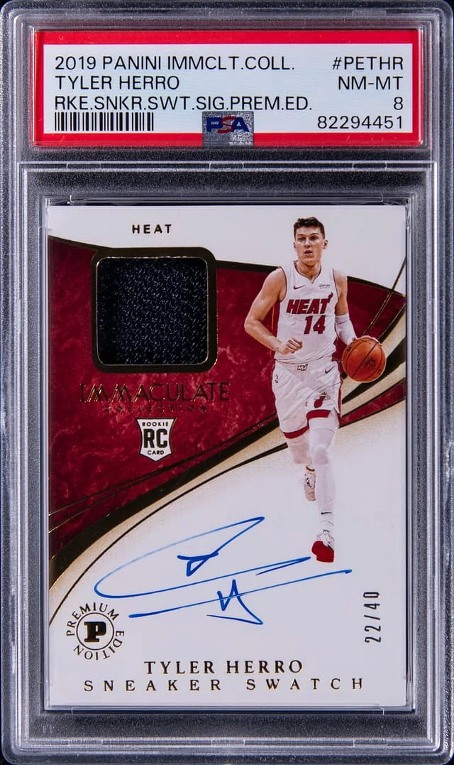 2019-20 Panini Immaculate Collection Tyler Herro Sneaker Swatch Autograph Premium Edition #PETHR card image