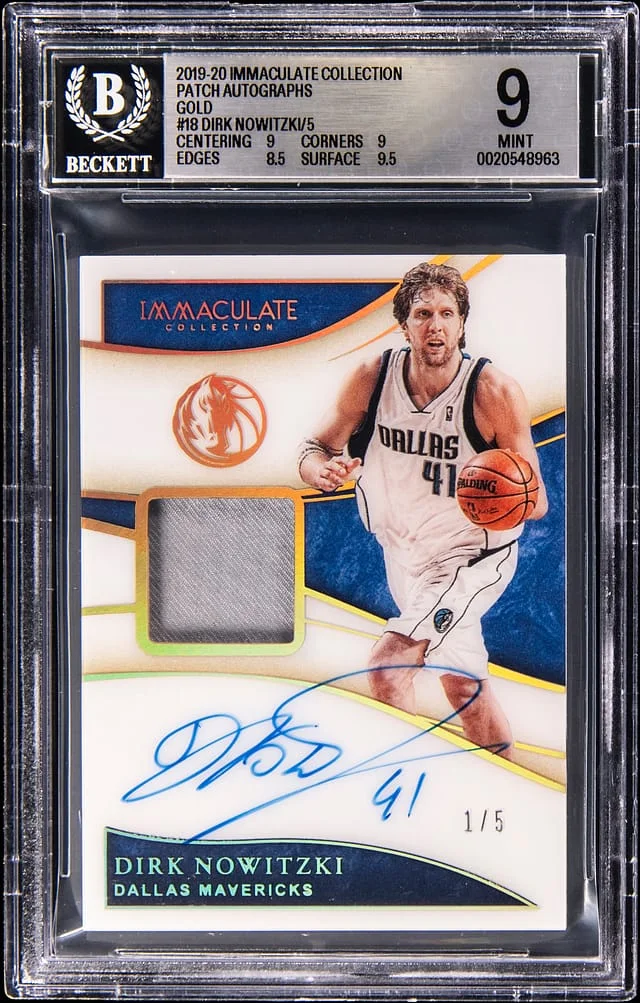 2019-20 Panini Immaculate Dirk Nowitzki Patch Autographs Gold #18 card image