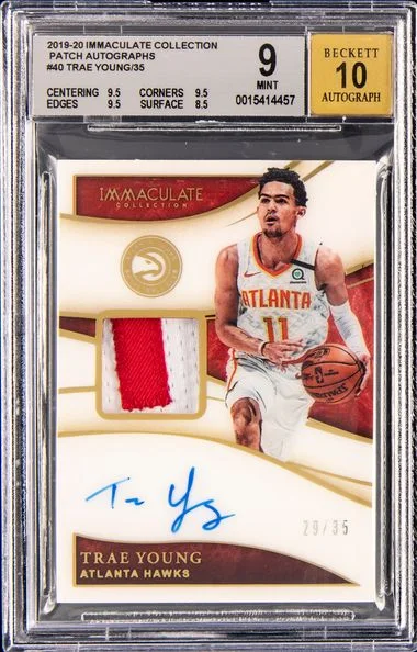 2019-20 Panini Immaculate Trae Young Patch Autographs #PA-TYG card image