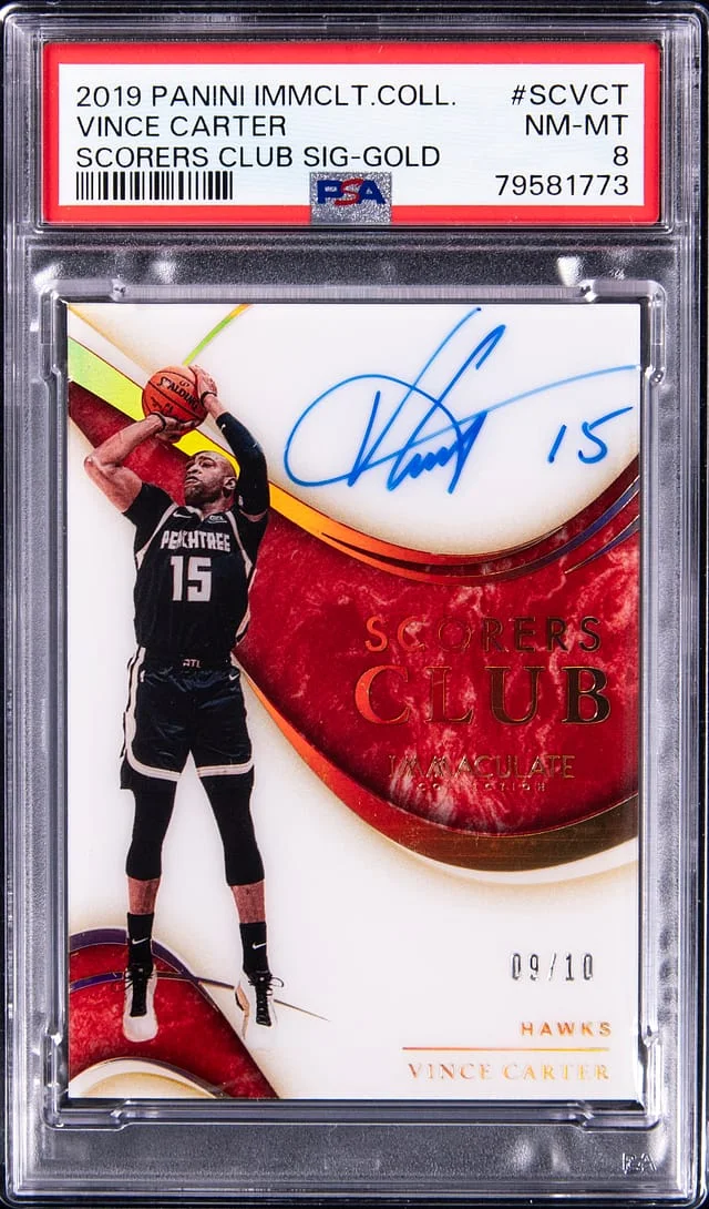 2019-20 Panini Immaculate Vince Carter Scorers Club Signatures Gold #SC-VCT card image