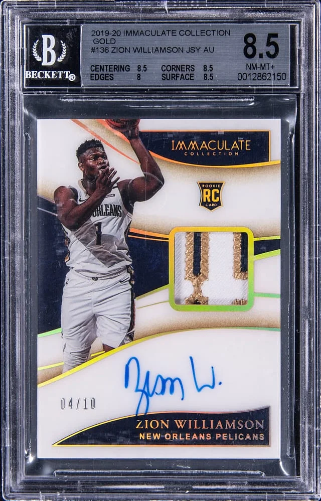 2019-20 Panini Immaculate Zion Williamson Patch Autograph (RPA) Gold #136 card image