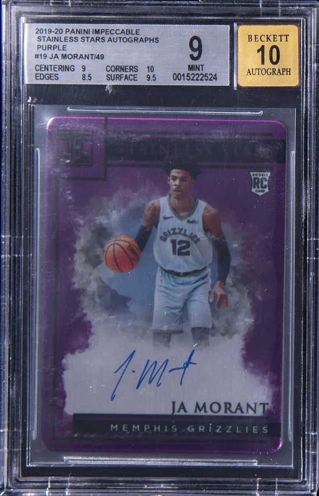 2019-20 Panini Impeccable Ja Morant Stainless Stars Autographs Purple #19 card image