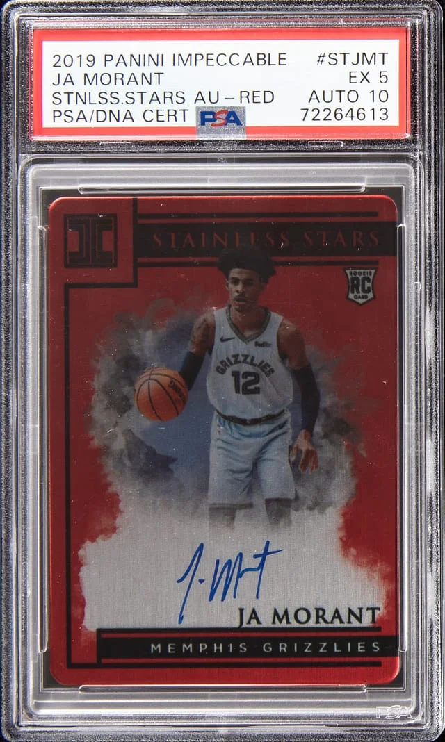 2019-20 Panini Impeccable Ja Morant Stainless Stars Autograph Red #ST-JMT card image