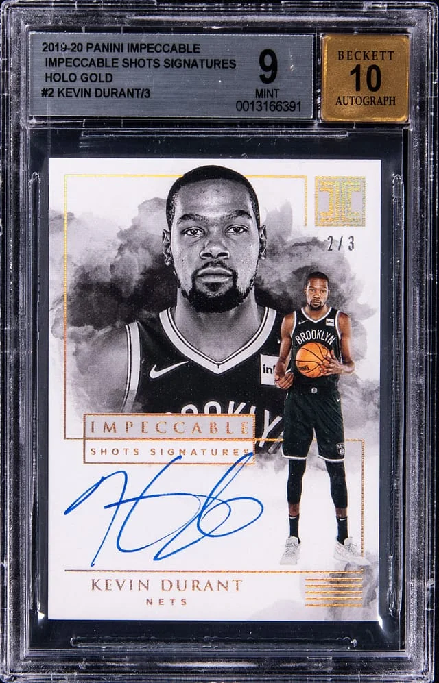 2019-20 Panini Impeccable Kevin Durant Impeccable Shots Signatures Holo Gold #IS-KDR card image