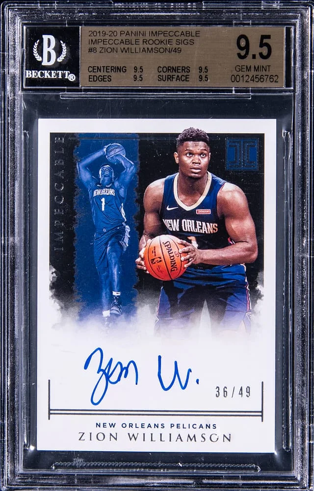 2019-20 Panini Impeccable Zion Williamson Signatures #8 card image
