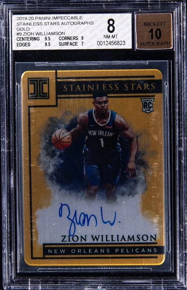 2019-20 Panini Impeccable Zion Williamson Stainless Stars Autographs Gold #9 card image