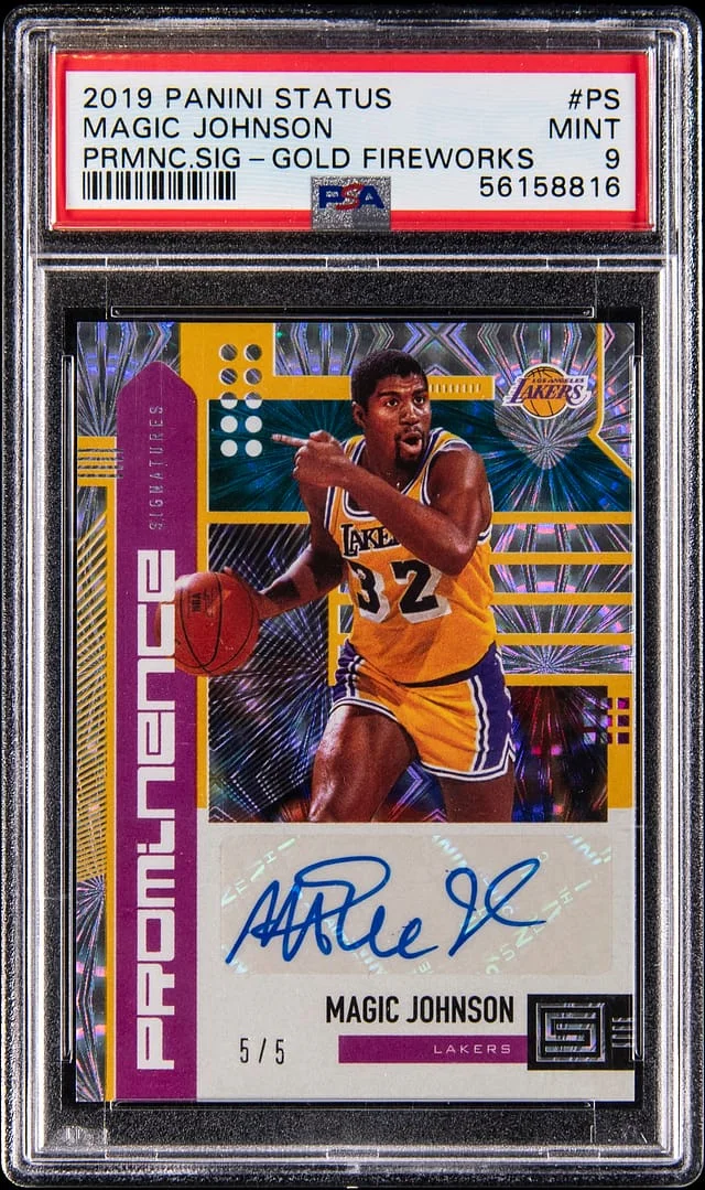 2019-20 Panini Magic Johnson Status Prominence Signatures Gold Fireworks #PS-MJO card image