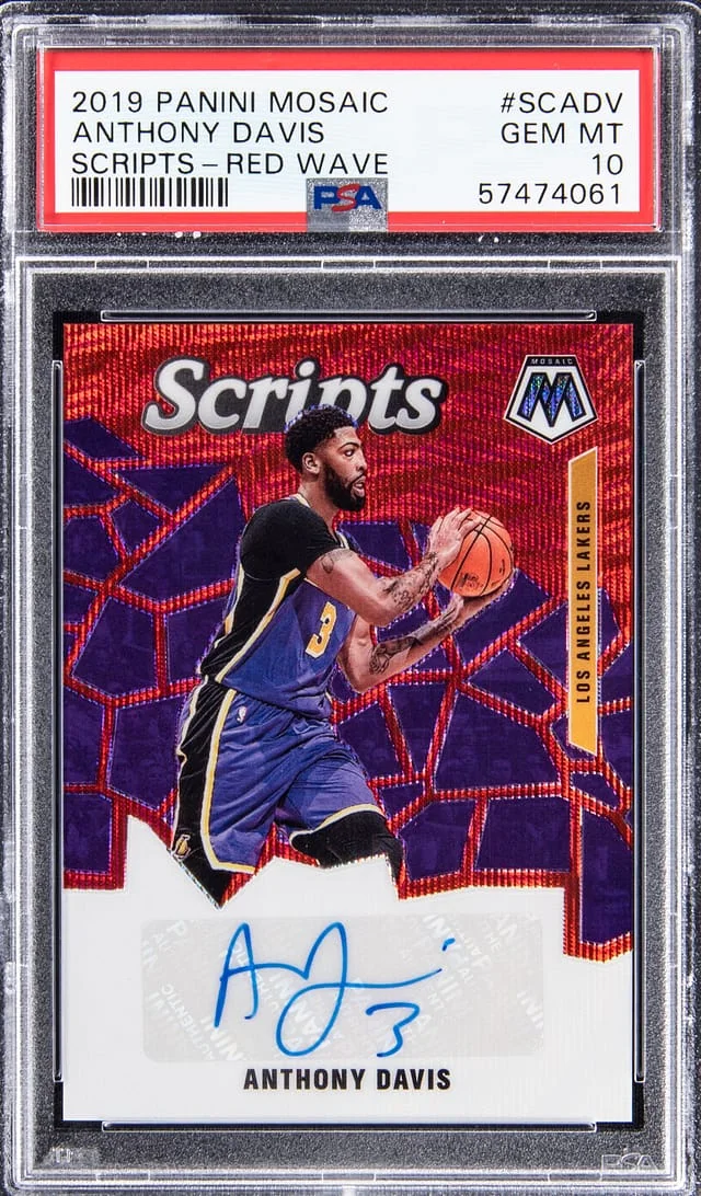 2019-20 Panini Mosaic Anthony Davis Scripts Red Wave Prizm #SC-ADV card image