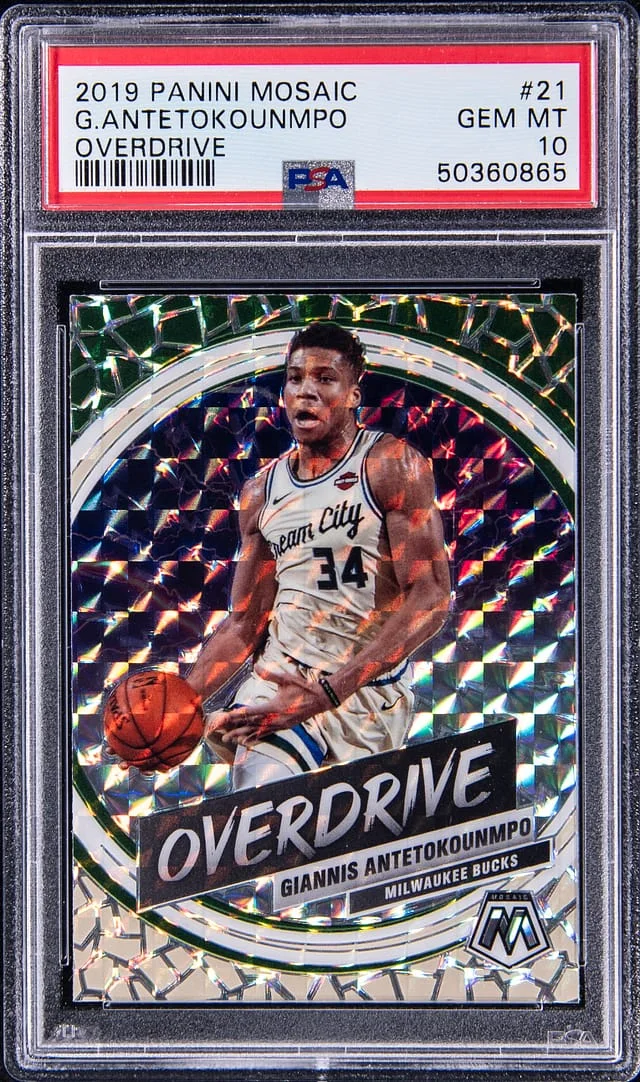 2019-20 Panini Mosaic Giannis Antetokounmpo Overdrive #21 card image