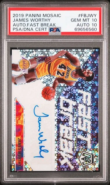 2019-20 Panini Mosaic James Worthy Autographs Fast Break #FB-JWY card image