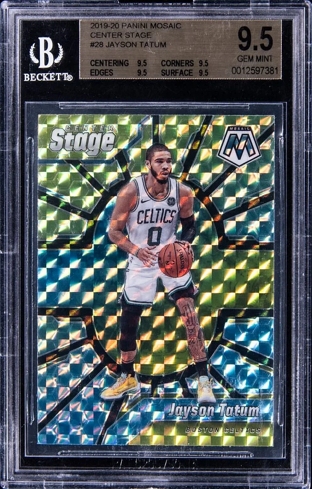 2019-20 Panini Mosaic Jayson Tatum Center Stage #28 card image