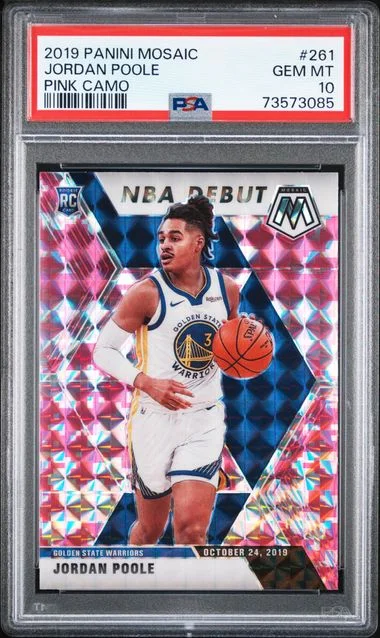 2019-20 Panini Mosaic Jordan Poole Pink Camo #261 card image