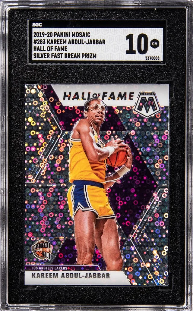 2019-20 Panini Mosaic Kareem Abdul-Jabbar Hall of Fame Silver Fast Break Prizm #283 card image