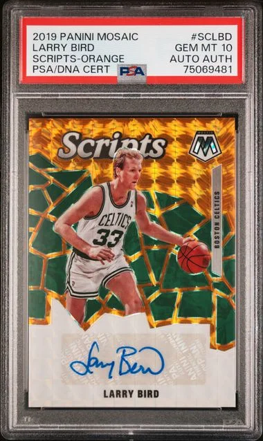 2019-20 Panini Mosaic Larry Bird Scripts Orange #SC-KBD card image