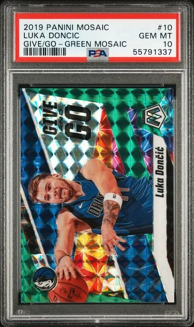 2019-20 Panini Mosaic Luka Doncic Give and Go Green Mosaic #10 card image