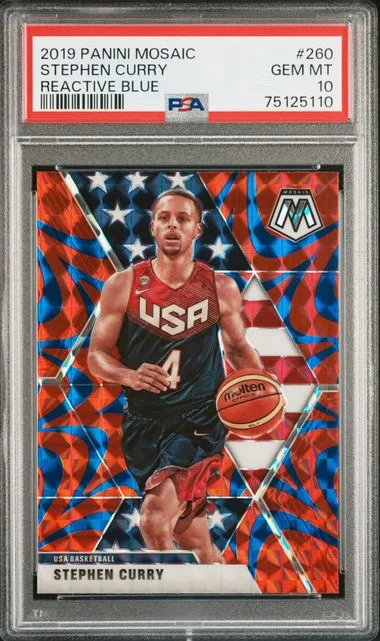 2019-20 Panini Mosaic Stephen Curry Reactive Blue #260 card image