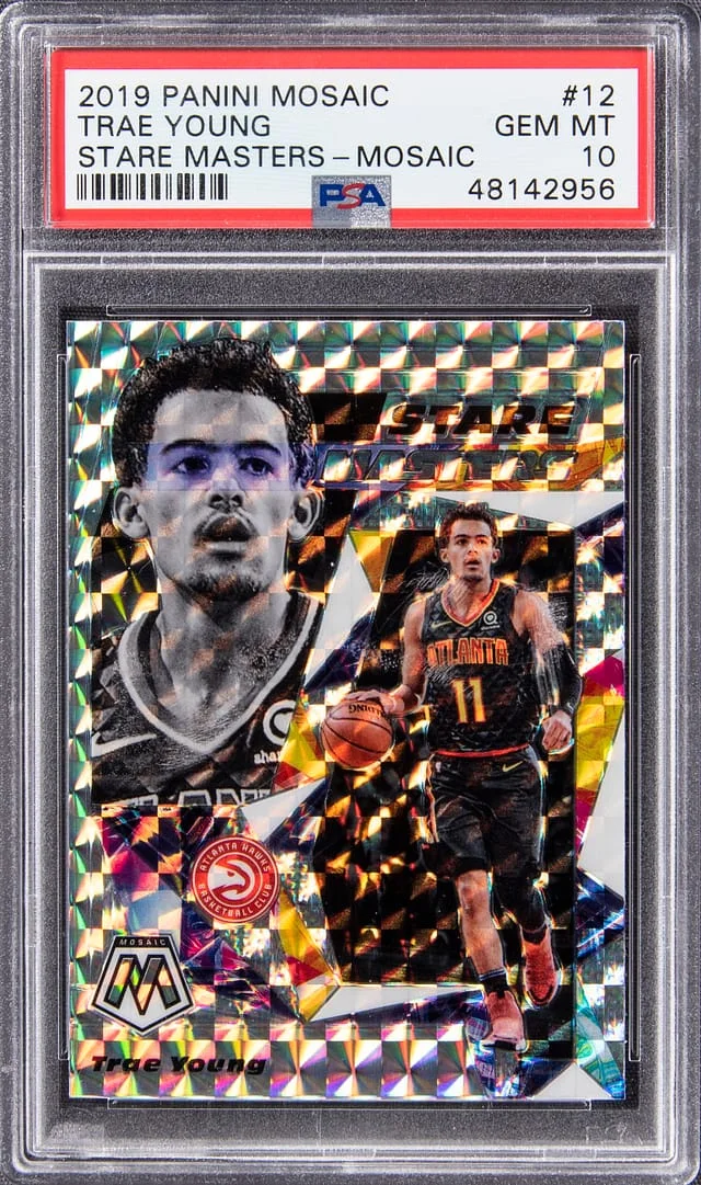 2019-20 Panini Mosaic Trae Young Stare Masters Mosiac #12 card image
