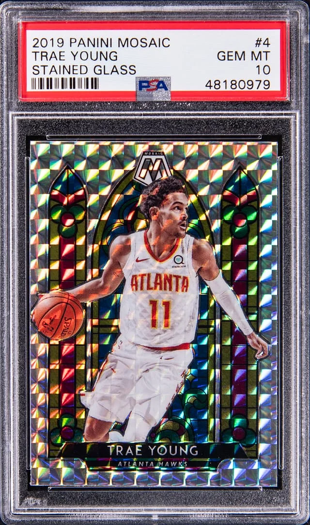 2019-20 Panini Mosaic Trae Young Stained Glass #4 card image