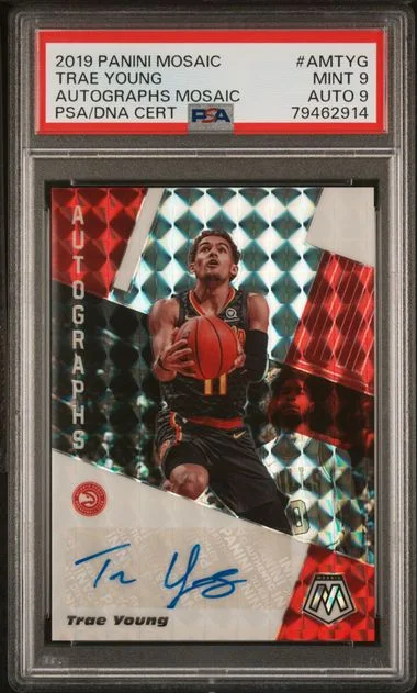 2019-20 Panini Mosaic Trae Young Autographs Mosaic #AM-TYG card image
