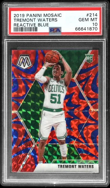 2019-20 Panini Mosaic Tremont Waters Reactive Blue #214 card image