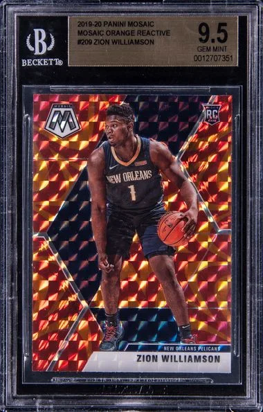 2019-20 Panini Mosaic Zion Williamson Mosaic Orange Reactive #209 card image