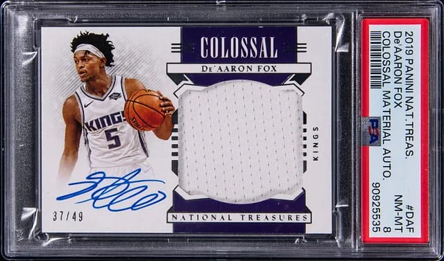 2019-20 Panini National Treasures De'Aaron Fox Colossal Material Autograph #CMA-DAF card image