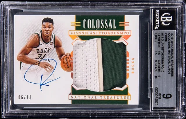 2019-20 Panini National Treasures Giannis Antetokounmpo Colossal Material Autographs Prime #CMA-GAN card image